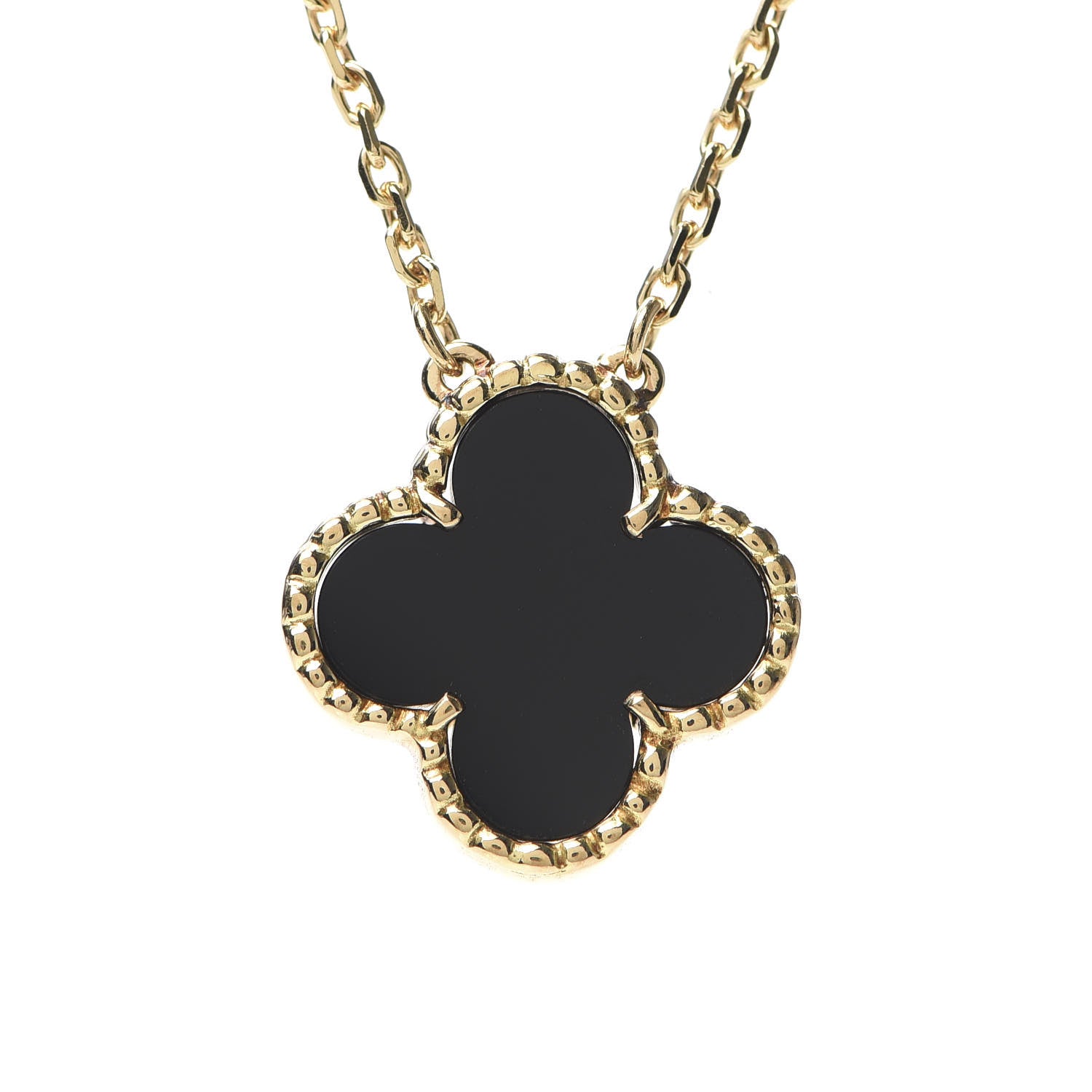 Van Cleef & Arpels 18K Yellow Gold Black Onyx Vintage Alhambra Pendant Necklace 8 of 11