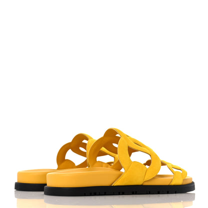 Hermes Suede Goatskin Extra Sandals 37 Jaune Sable 4 of 9