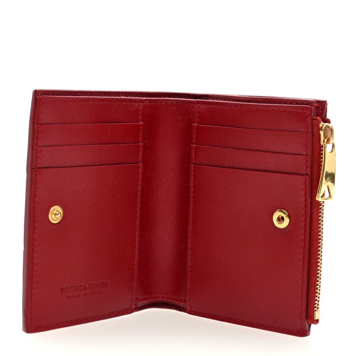 Bottega Veneta Nappa Maxi Intrecciato Small Bi-Fold Zip Wallet Dark Red 5 of 6