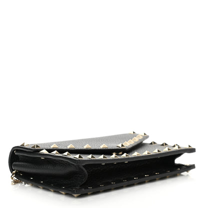 Valentino Garavani Pebbled Calfskin Rockstud Envelope Wallet on Chain Black 3 of 8