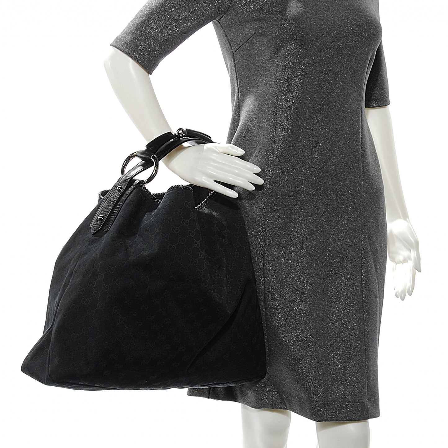 Monogram Large Horsebit Chain Hobo Black