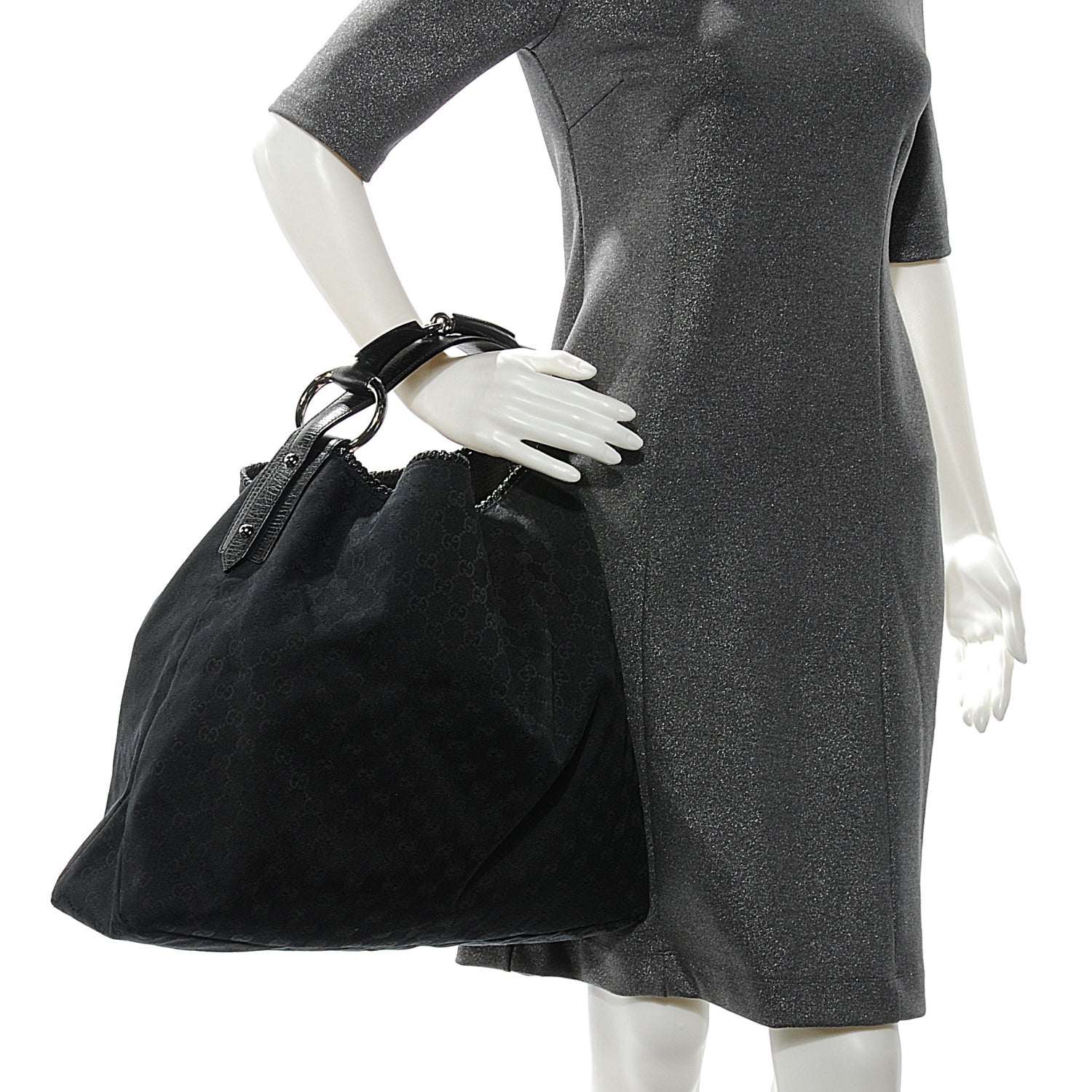 Gucci Monogram Large Horsebit Chain Hobo Black 2 of 8