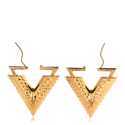 Louis Vuitton Brass Guilloche Essential V Earrings Gold 3 of 4