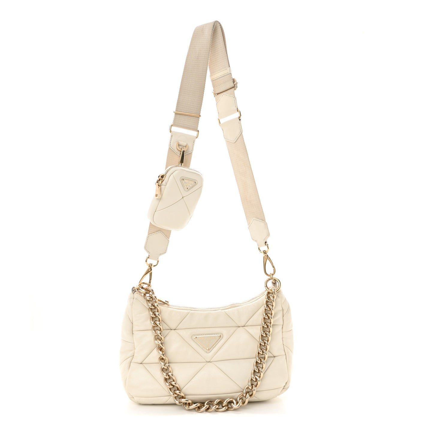 Nappa Re-Nylon Triangle Quilted Patchwork System Shoulder Bag Ninfea