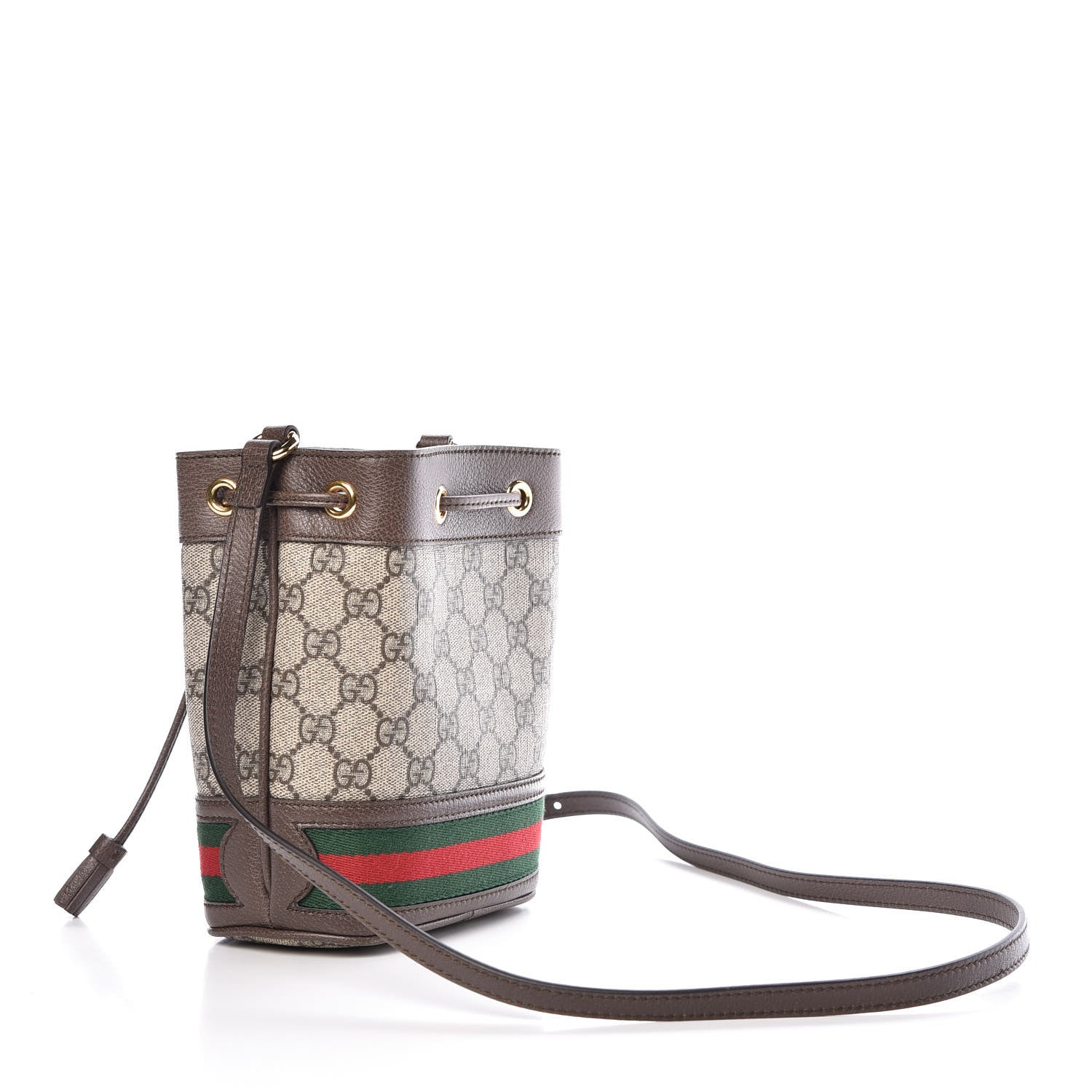 Gucci GG Supreme Monogram Web Mini Ophidia Bucket Bag Brown 3 of 9