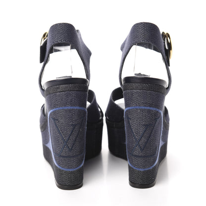 Louis Vuitton Canvas Blue Shore Wedge Sandal 36 Marine 5 of 11