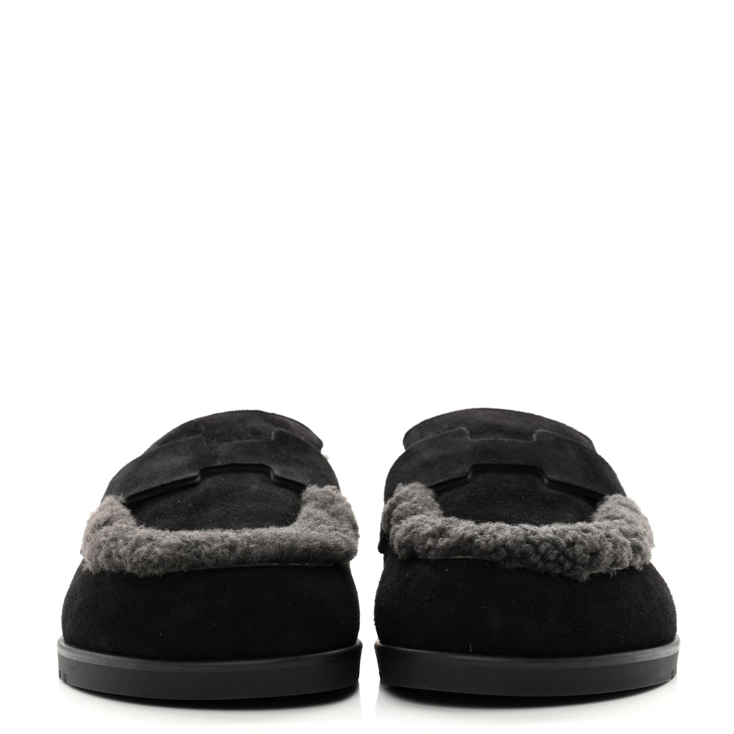 Hermes Suede Goatskin Shearling Go Mules 36.5 Black 2 of 8