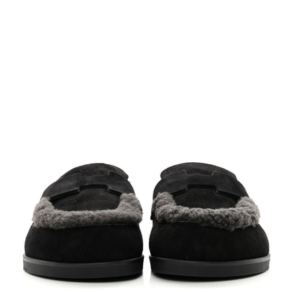 Hermes Suede Goatskin Shearling Go Mules 36.5 Black 2 of 8