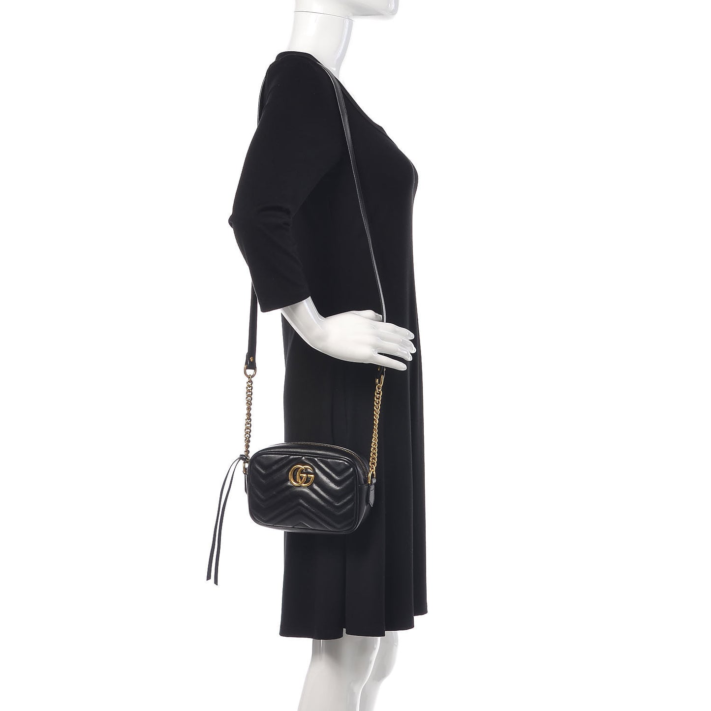 Calfskin Matelasse Mini GG Marmont Chain Shoulder Bag Black