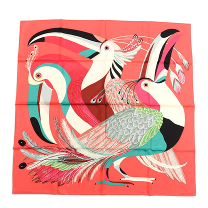 Hermes Silk Toucans De Paradis Scarf 90 Rose Vif Creme Vert 1 of 6