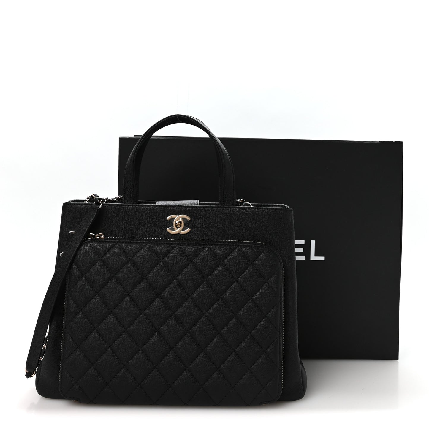 Caviar Quilted Large Business Affinity Shopping Bag Black