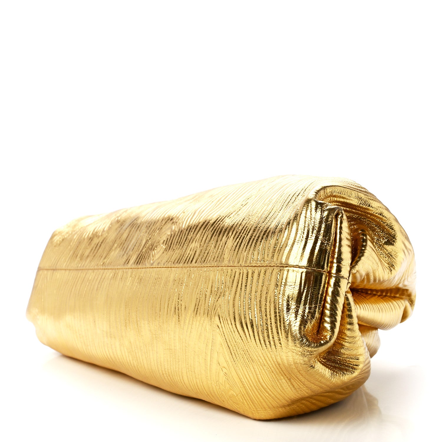 Bottega Veneta Metallic Bark Calfskin Embossed The Pouch Oversized Clutch Oro 10 of 12
