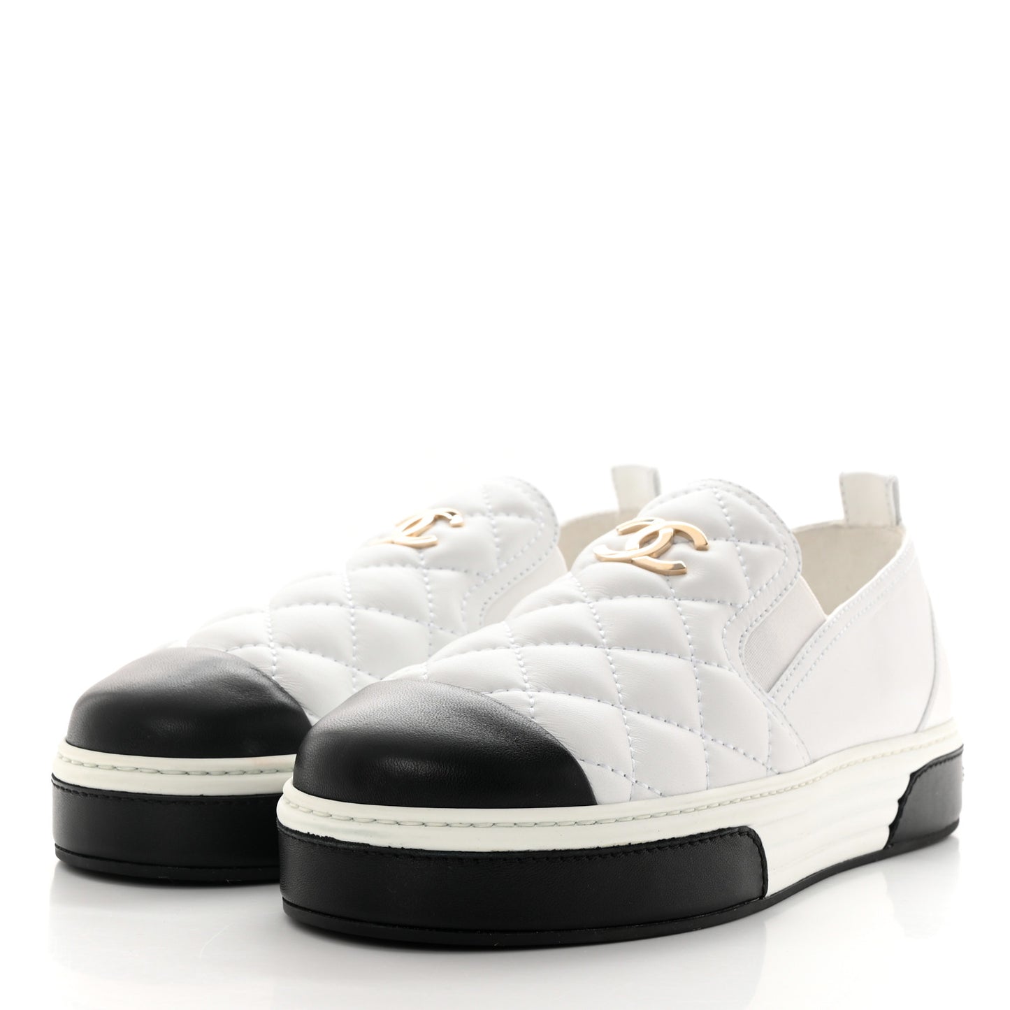 Lambskin Quilted Womens CC Stroll Sneakers 40.5 White