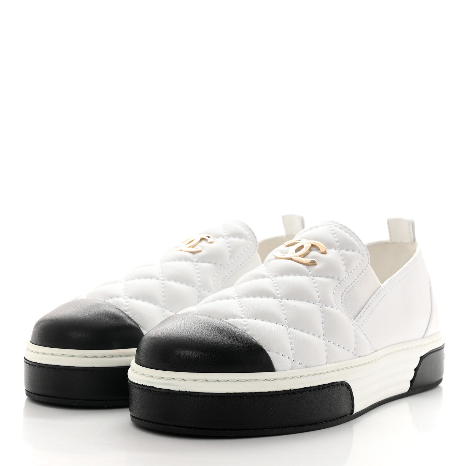Chanel Lambskin Quilted Womens CC Stroll Sneakers 40.5 White 3 of 9