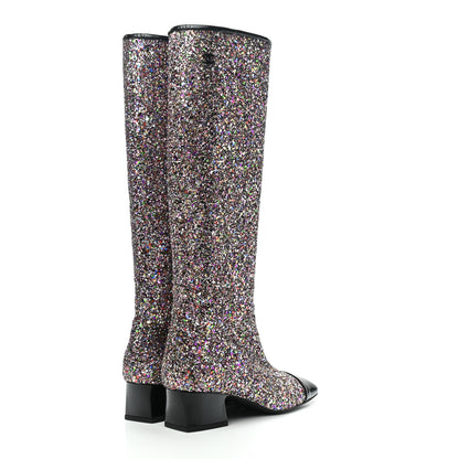 Chanel Glitter Patent Calfskin Cap Toe Fantasy High Boots 35.5 Multicolor Black 4 of 8