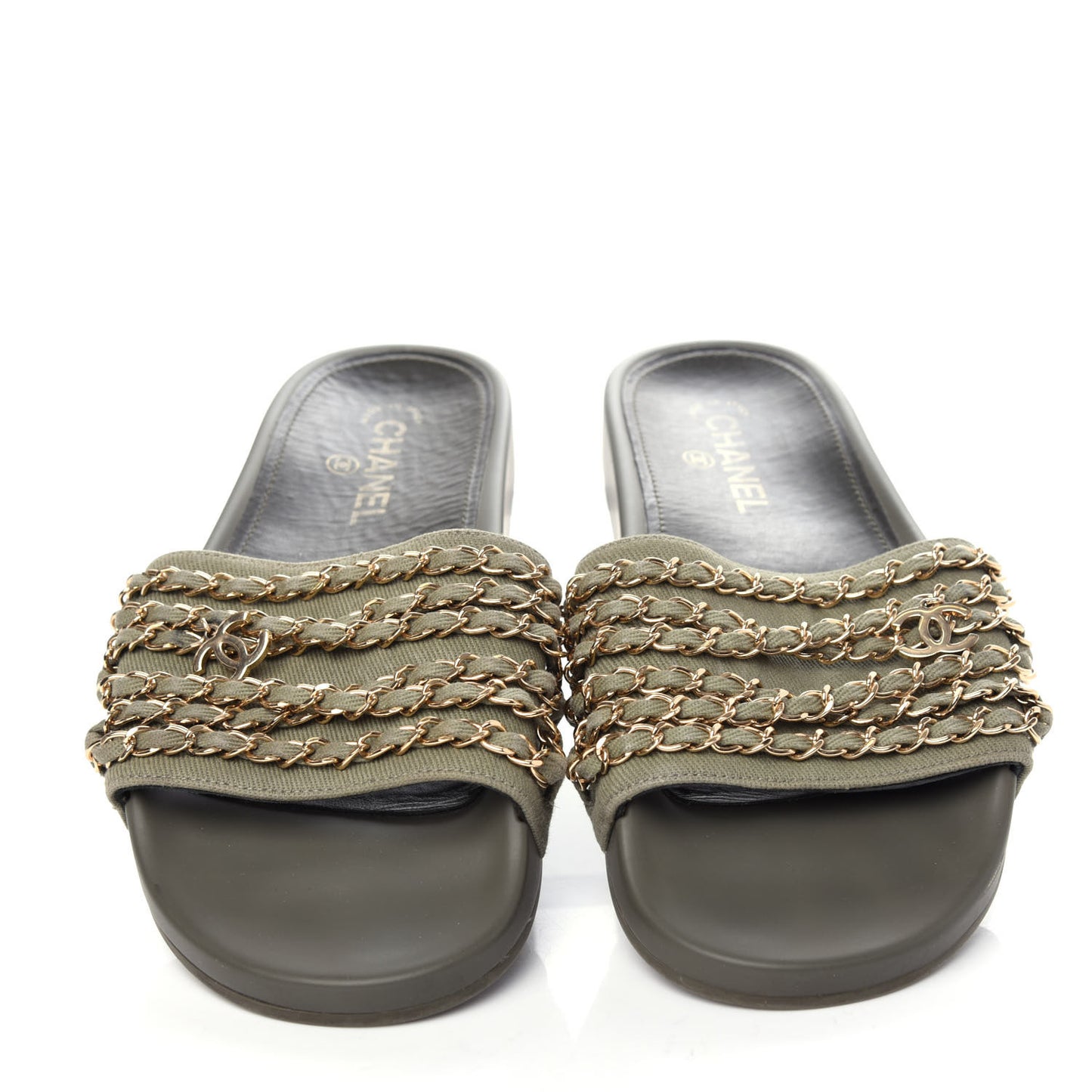 Canvas Chain Flat Sandals 40 Khaki