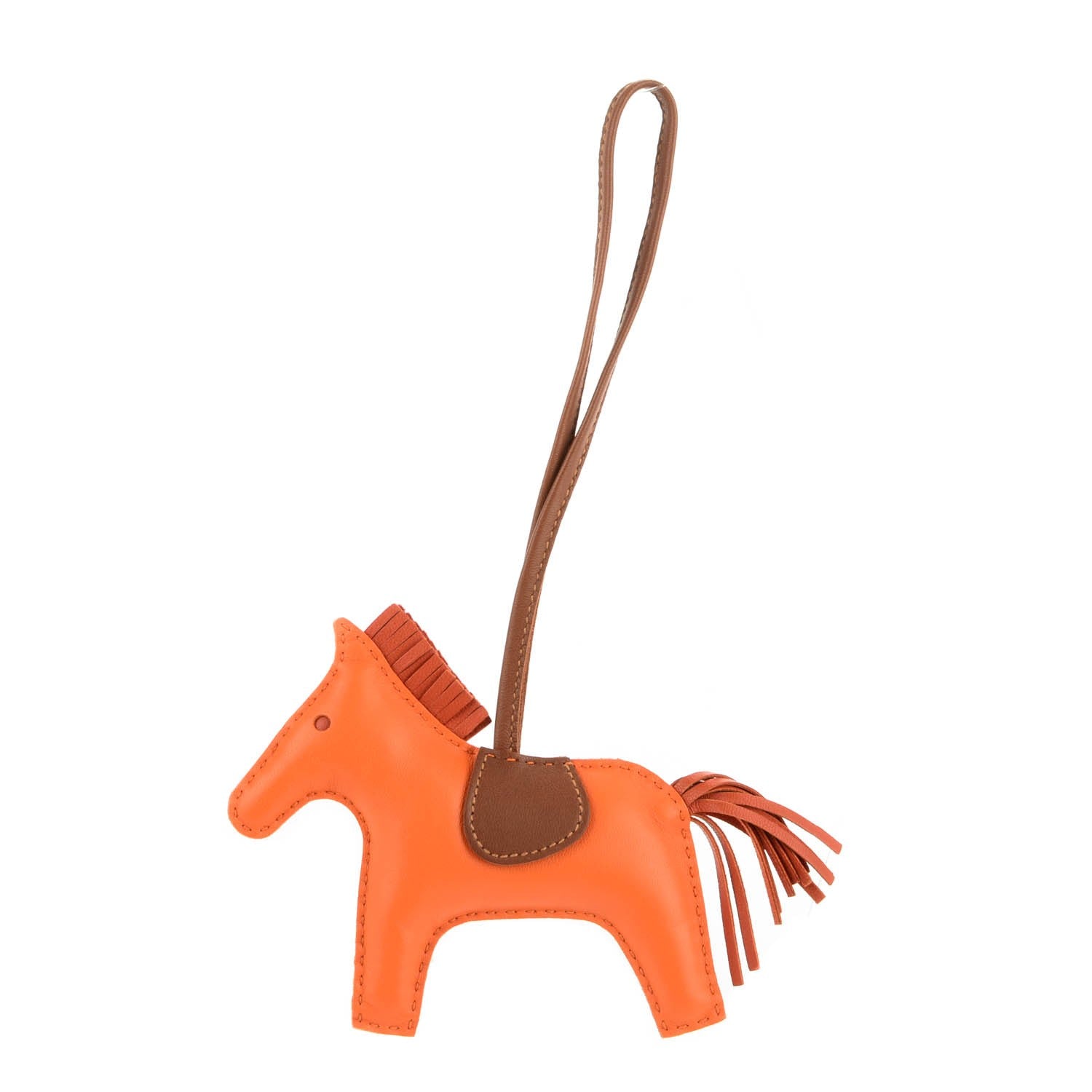 Hermes Milo Lambskin Grigri Rodeo Horse Bag Charm MM Feu Cornaline Fauve 1 of 4