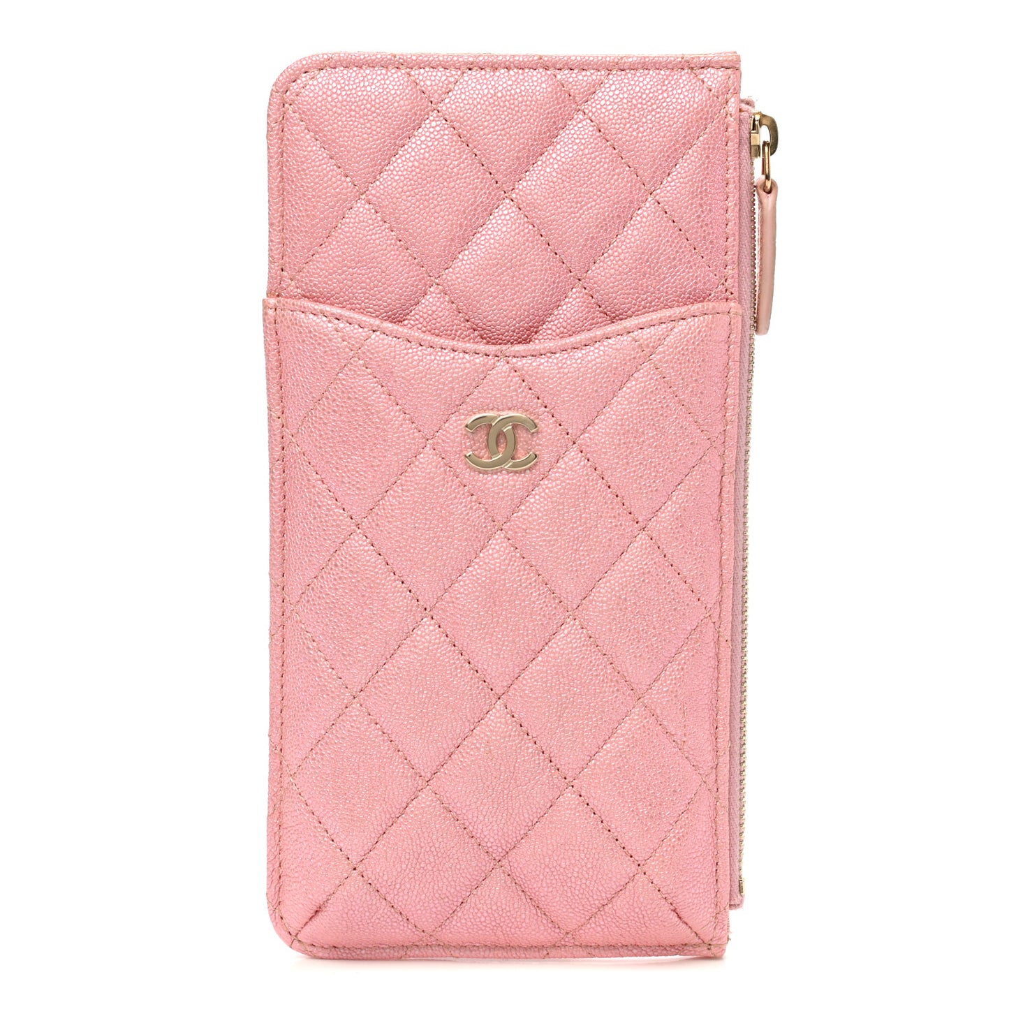 Iridescent Caviar Quilted Classic iPhone Pouch Rose Pink