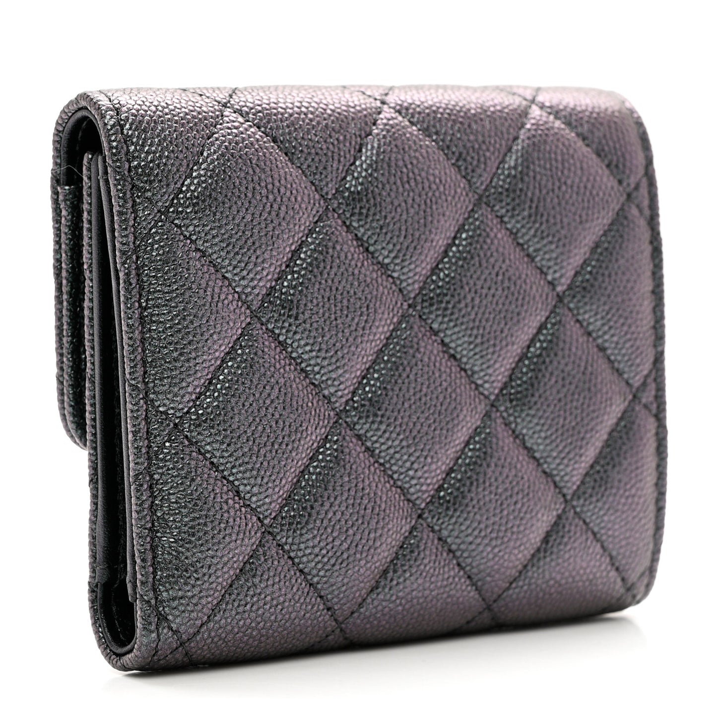 Iridescent Caviar Quilted Small Flap Wallet Black