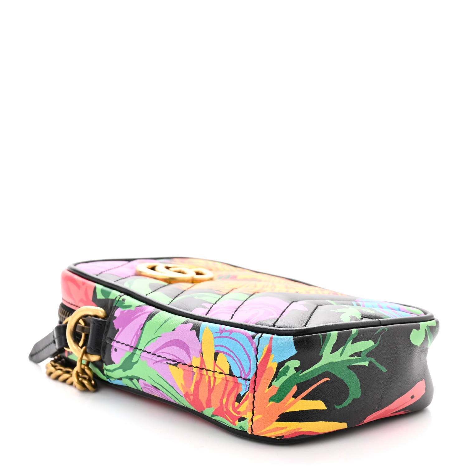 Gucci X KEN SCOTT Calfskin Matelasse Floral Infinity Mini GG Marmont Crossbody Bag Black Pink 4 of 10