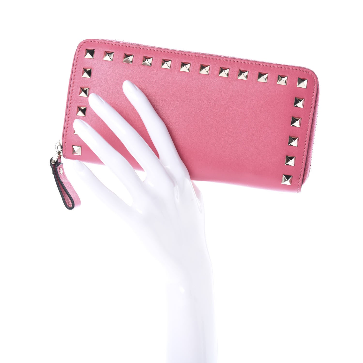 Valentino Garavani Calfskin Rockstud Zip Around Wallet Shadow Pink 2 of 6