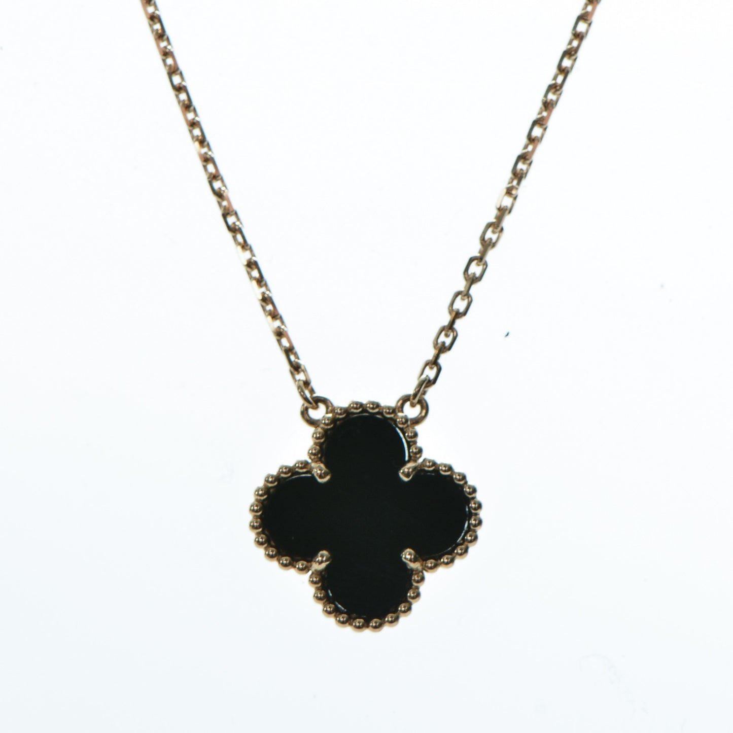 18K Yellow Gold Black Onyx Vintage Alhambra Pendant Necklace