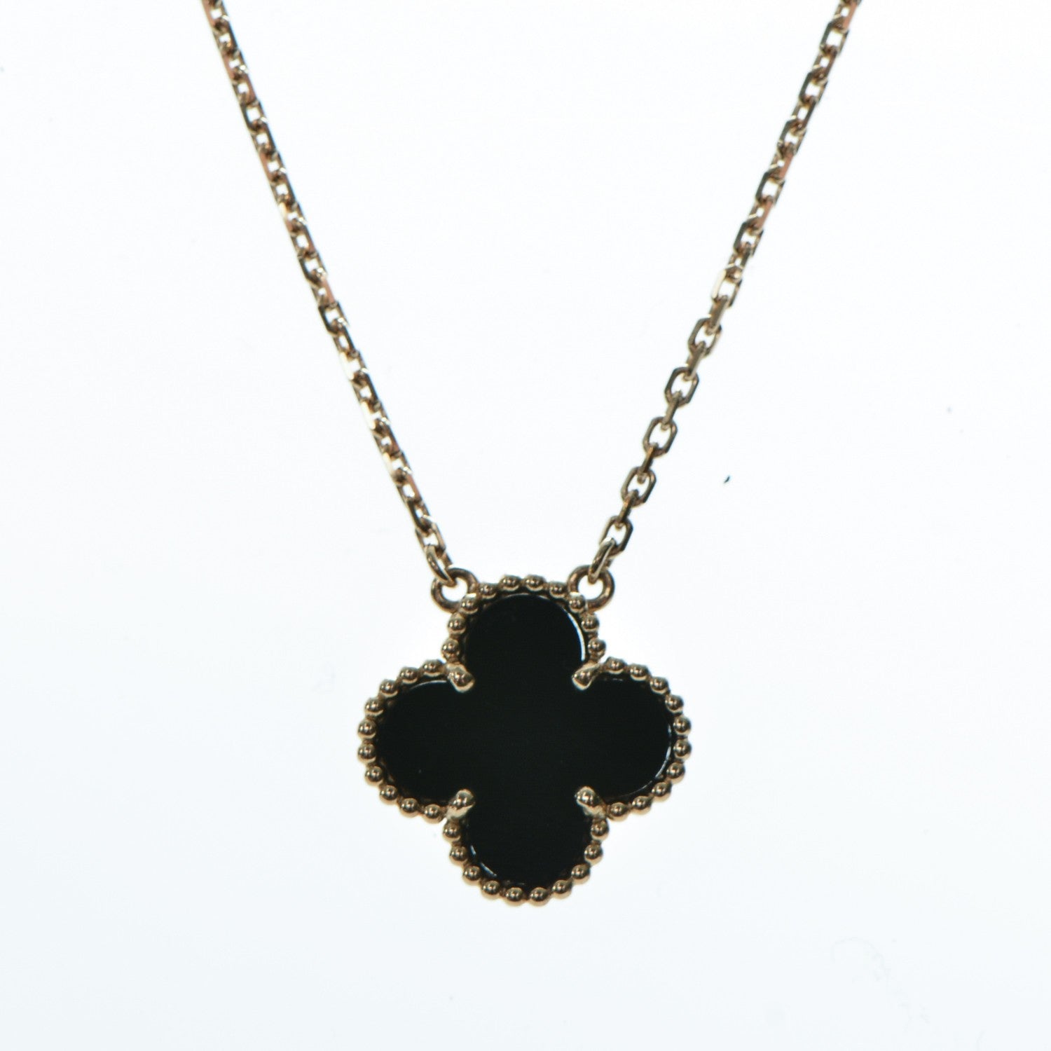 Van Cleef & Arpels 18K Yellow Gold Black Onyx Vintage Alhambra Pendant Necklace 4 of 7