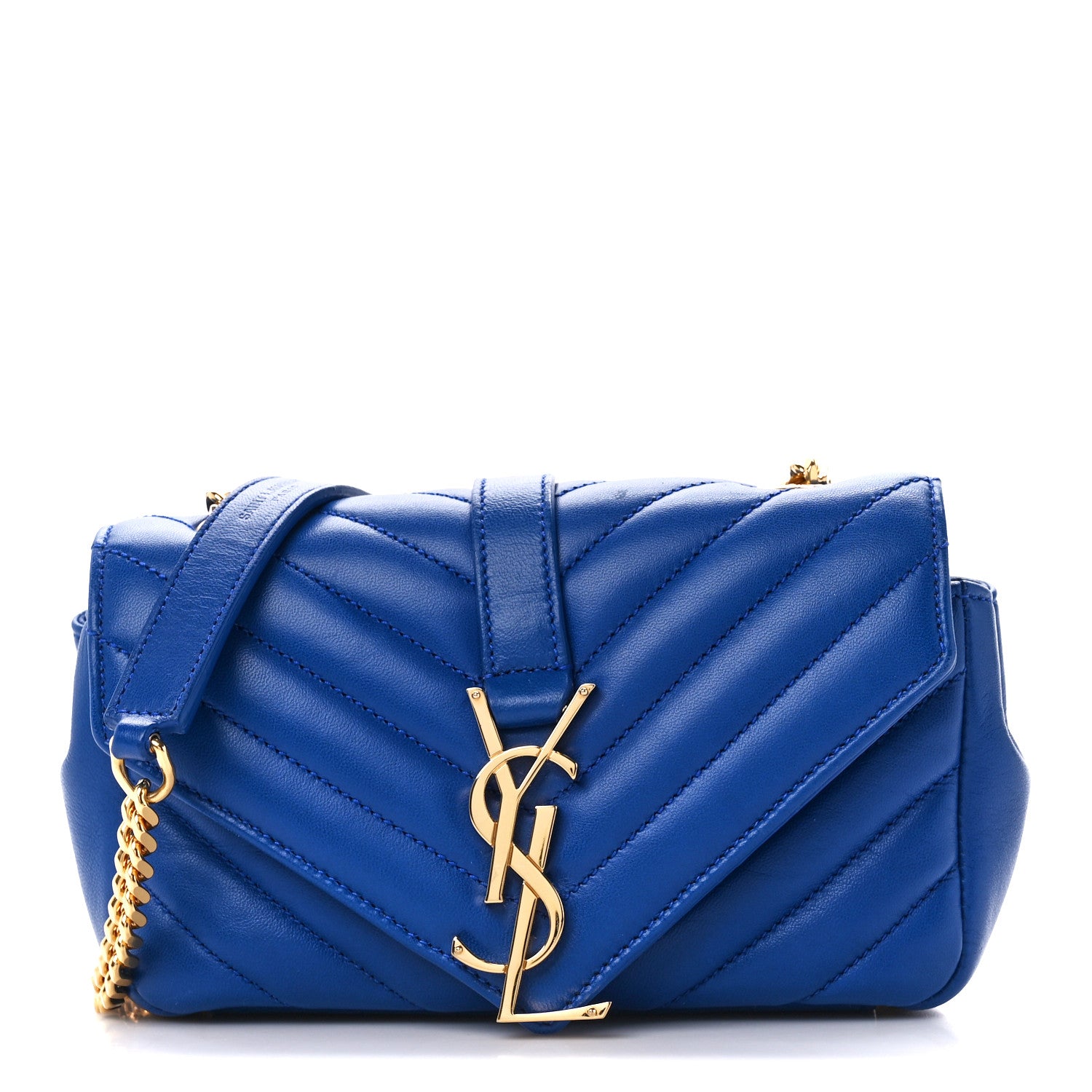 Saint Laurent Sheepskin Matelasse Chevron Monogram Classic Baby Chain Bag Blue Majorelle 1 of 10