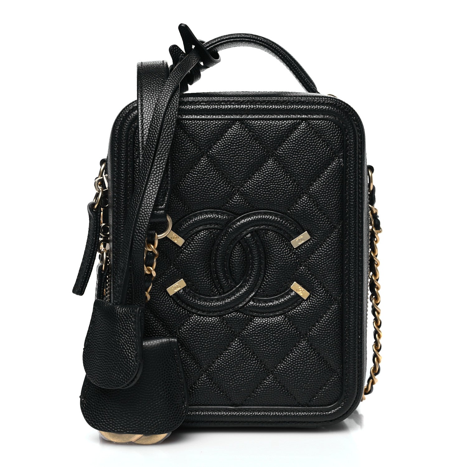 Chanel Caviar Quilted CC North South Filigree Vanity Case Black 1 of 11