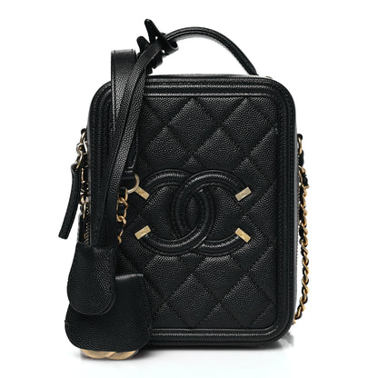 Chanel Caviar Quilted CC North South Filigree Vanity Case Black 1 of 11