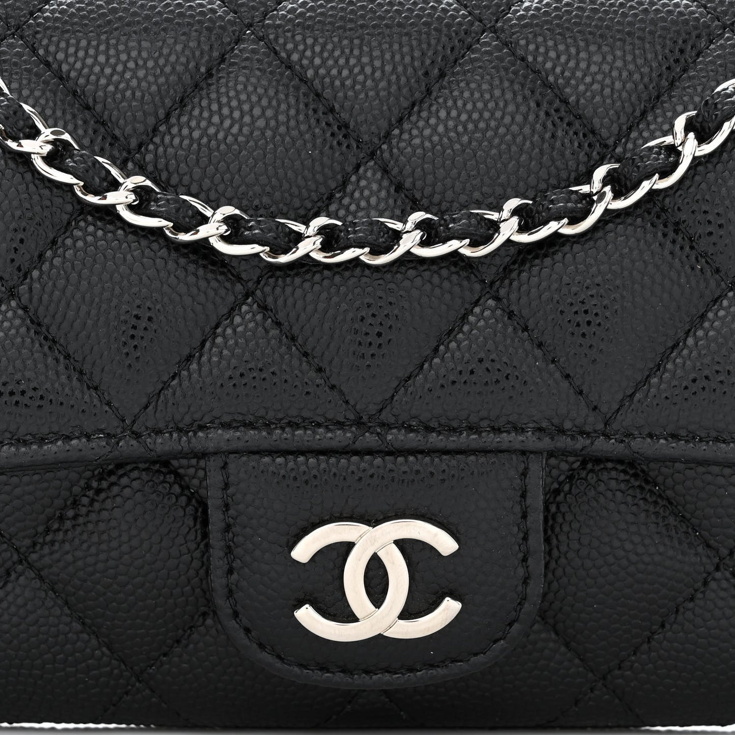 Caviar Quilted Glasses Case With Chain Black