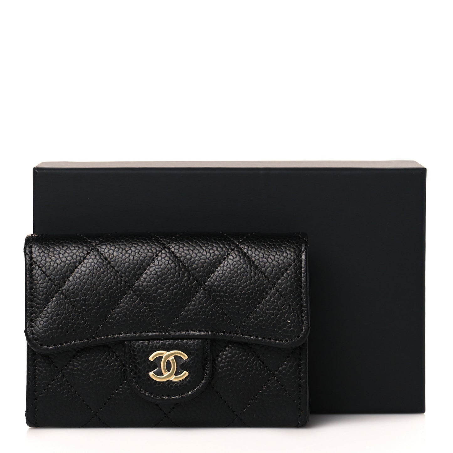 Caviar Quilted Flap Card Holder Black