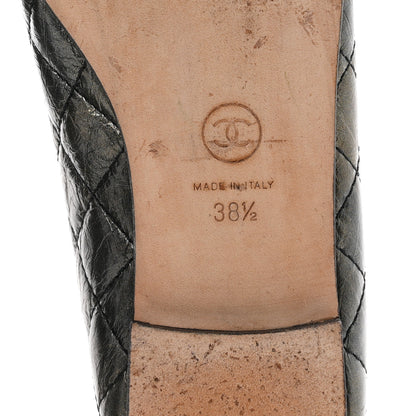 Chanel Metallic Aged Calfskin Quilted CC Cap Toe Ballerina Flats 38.5 Dark Silver 7 of 9