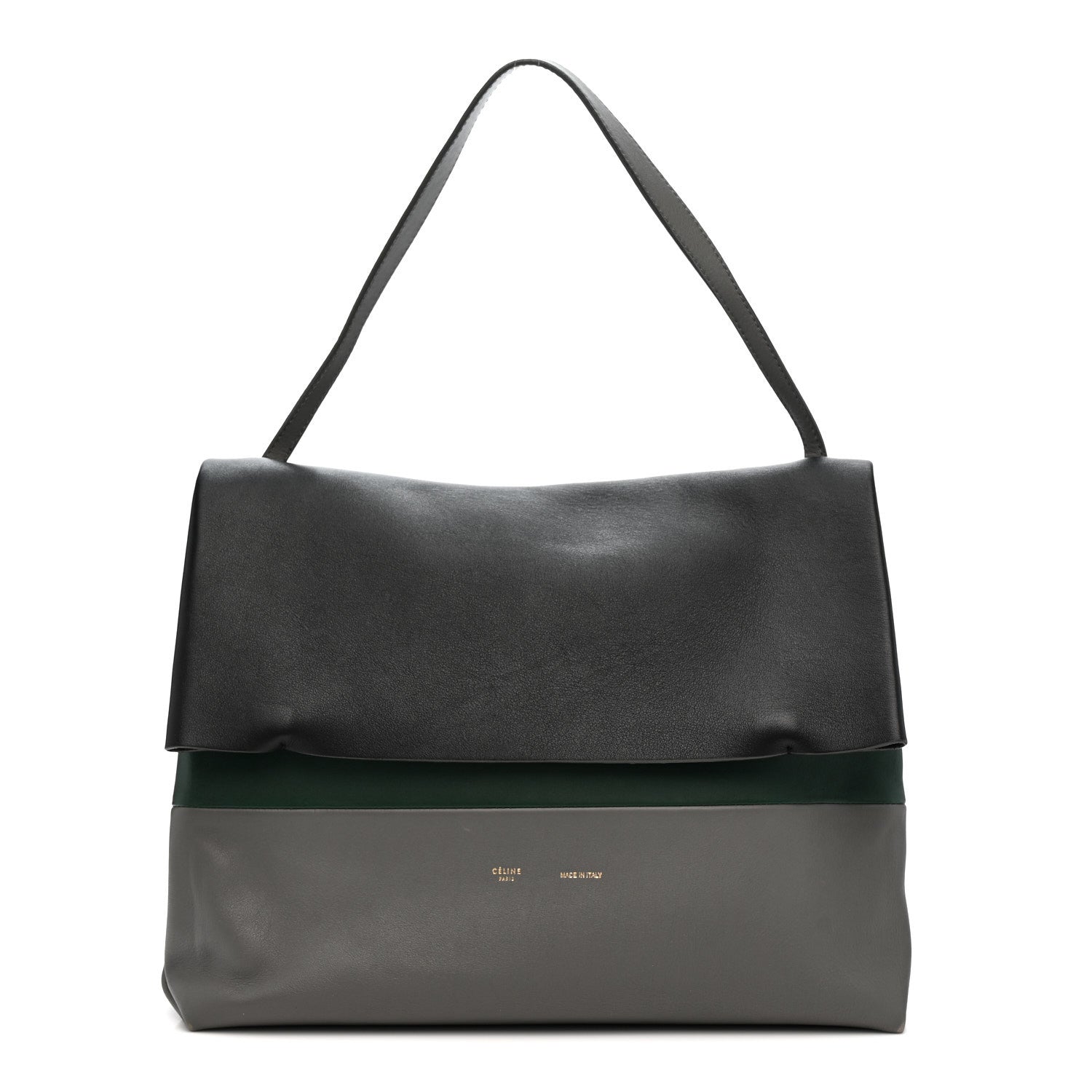 Celine Calfskin All Soft Shoulder Bag Black Grey Green 1 of 17