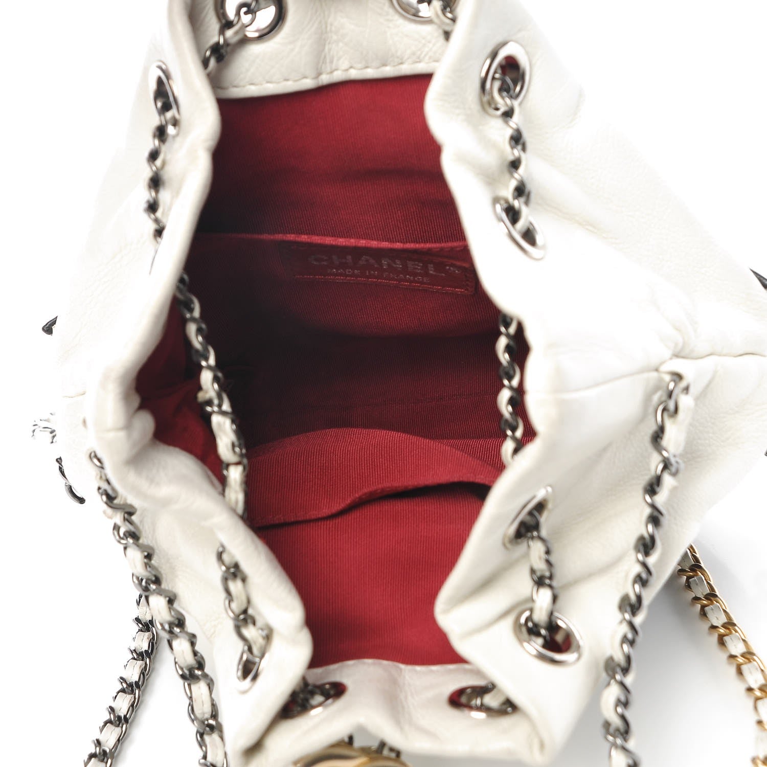 Chanel Aged Calfskin Quilted Small Gabrielle Bucket White Black 5 of 7