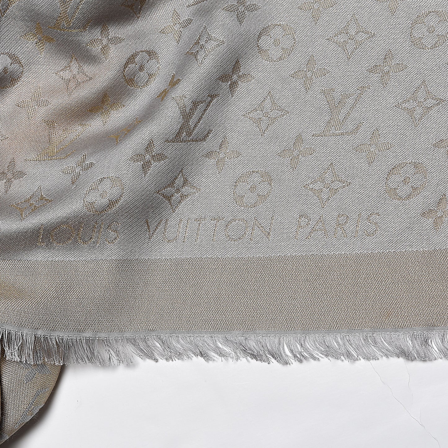 Silk Wool Monogram Shine Shawl Charcoal Greige