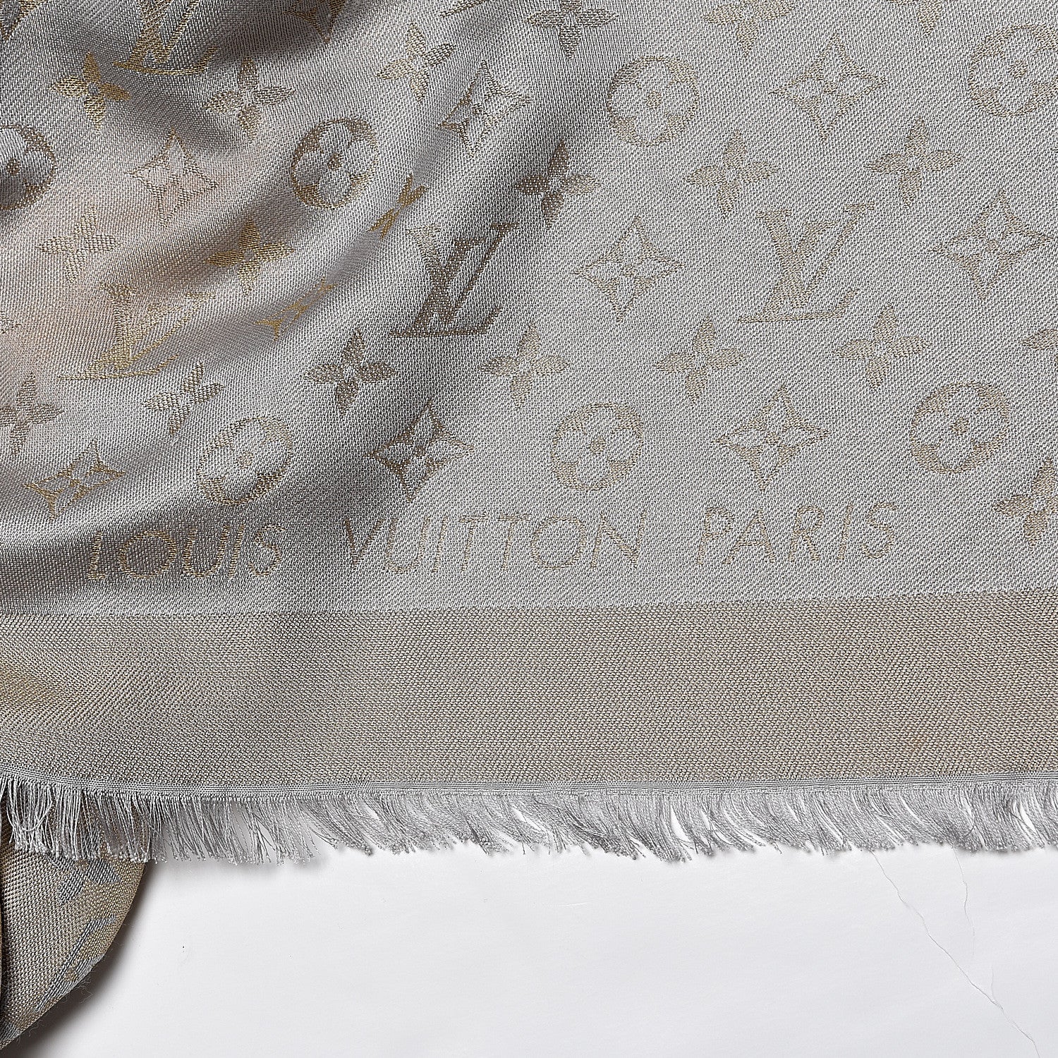 Louis Vuitton Silk Wool Monogram Shine Shawl Charcoal Greige 4 of 6