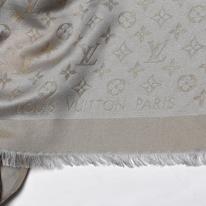 Louis Vuitton Silk Wool Monogram Shine Shawl Charcoal Greige 4 of 6