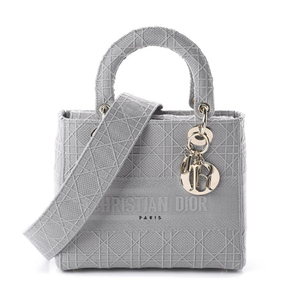 Christian Dior Canvas Embroidered Cannage Medium Lady D-Lite Gray 1 of 7