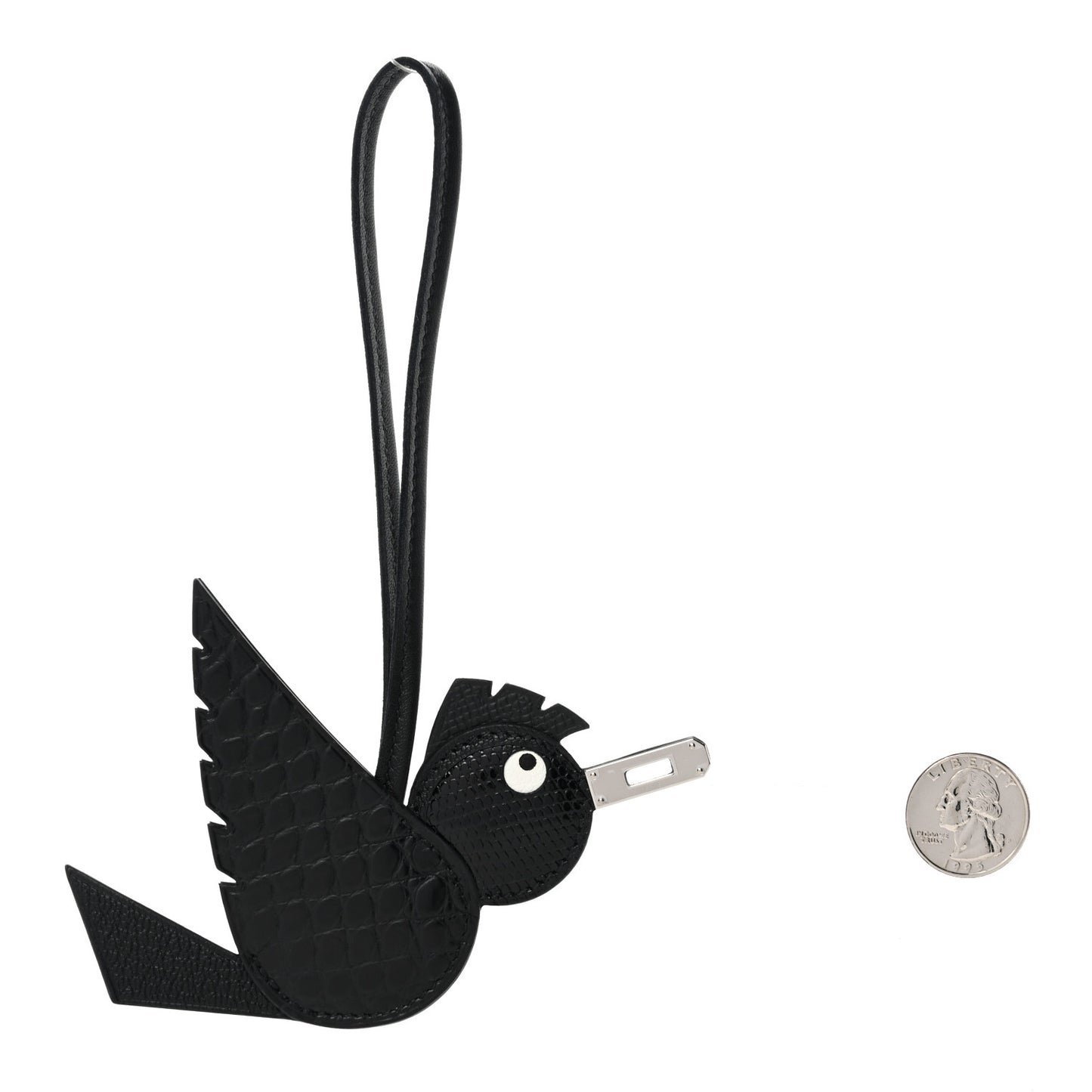 Epsom Chevre Mysore Swift Alligator Lizard Birdy Bag Charm Black