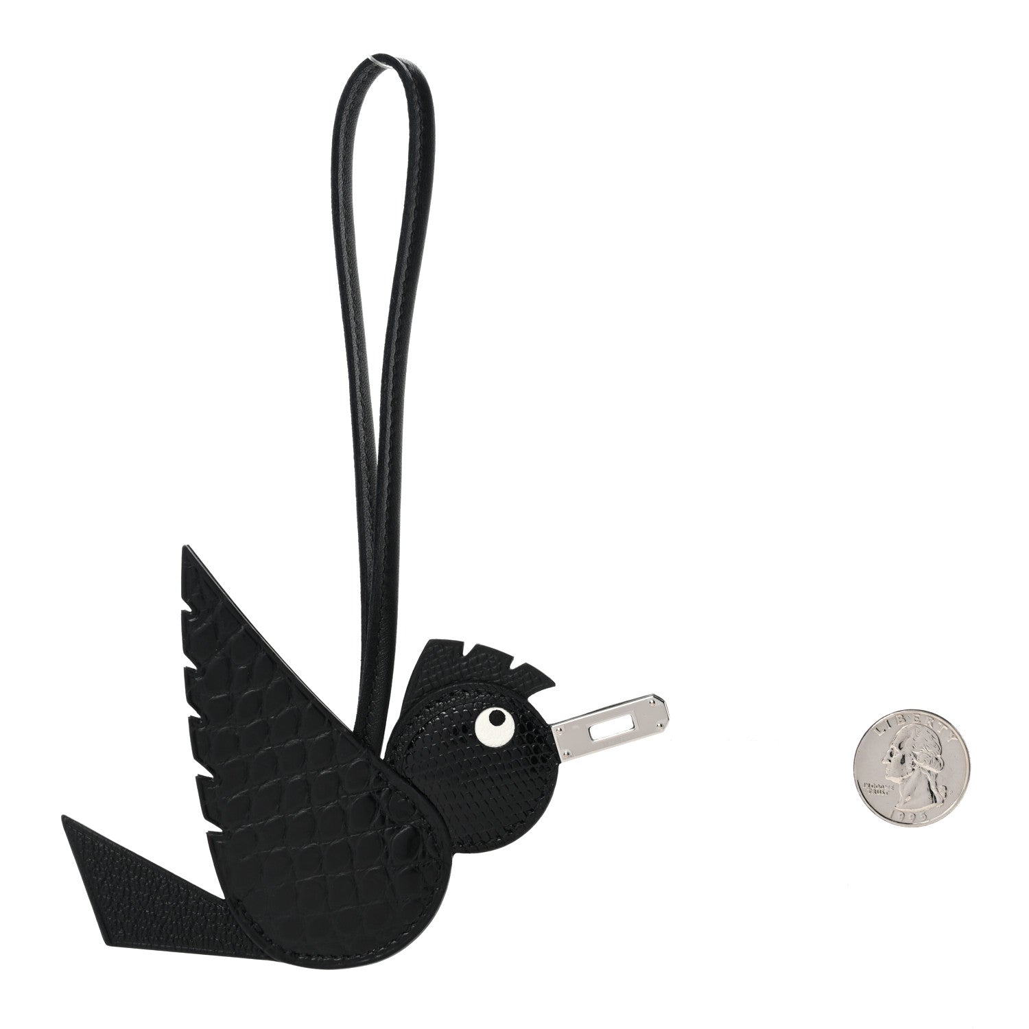 Hermes Epsom Chevre Mysore Swift Alligator Lizard Birdy Bag Charm Black 2 of 5