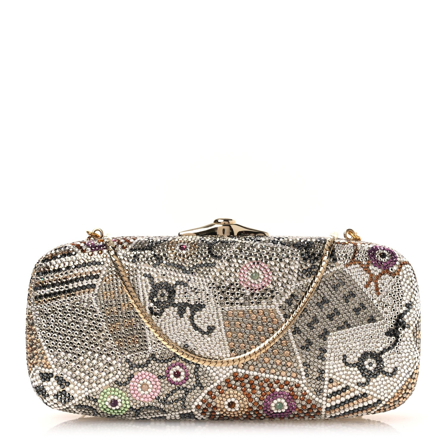 Judith Leiber Crystal Minaudiere Clutch Silver Multicolor 1 of 14