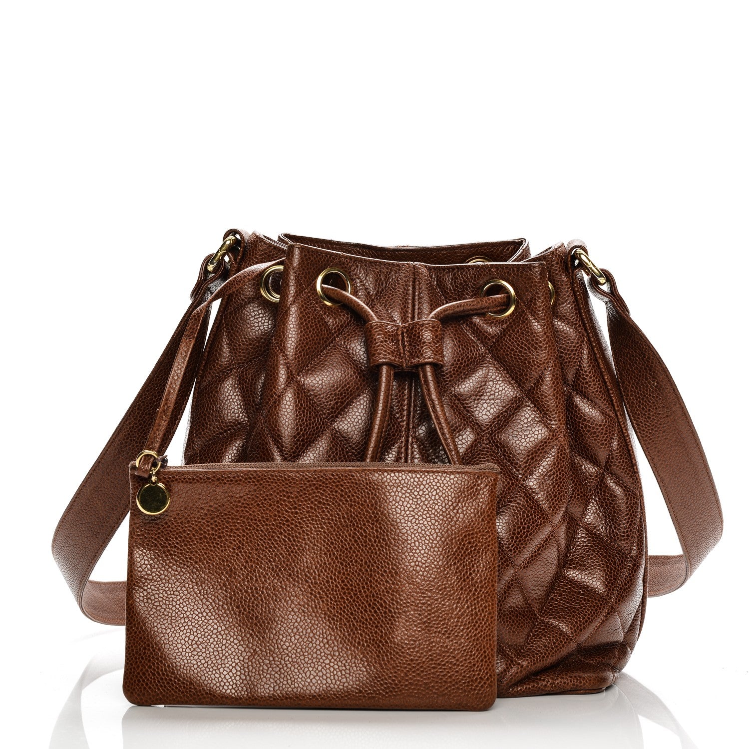 Chanel Caviar Quilted Drawstring Shoulder Bag Brown 3 of 10