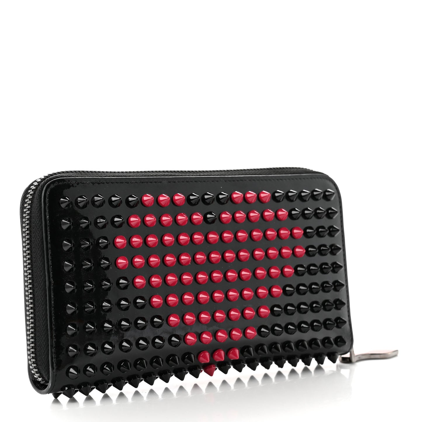 Patent Panettone Spiked Valentines Zip Around Wallet Black Fuchsia