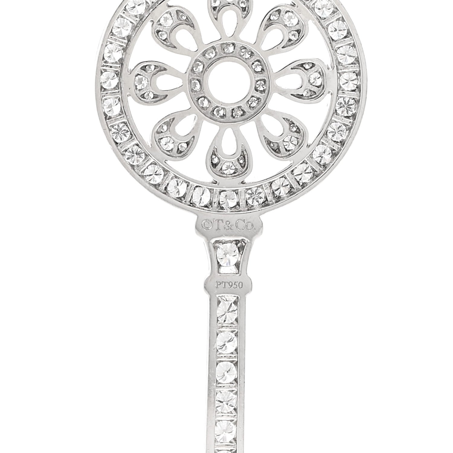 Tiffany Platinum 18K White Gold Diamond 1.17ctw Petals Key Pendant Necklace 4 of 5