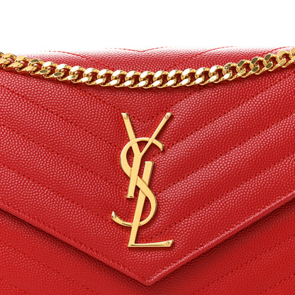 Saint Laurent Grain De Poudre Matelasse Chevron Monogram Chain Wallet New Red 7 of 9