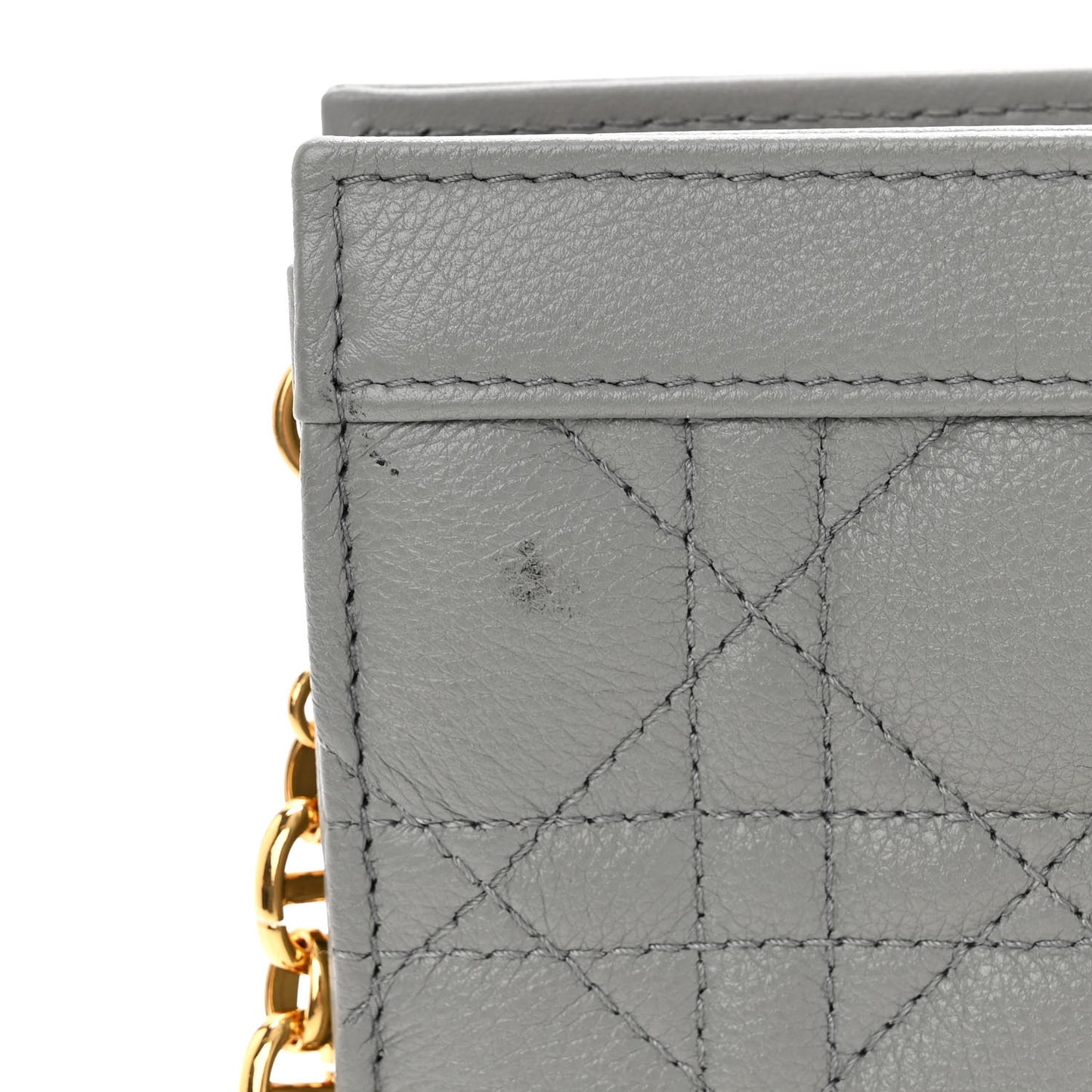 Calfskin Cannage Caro Zipped Pouch With Chain Grey