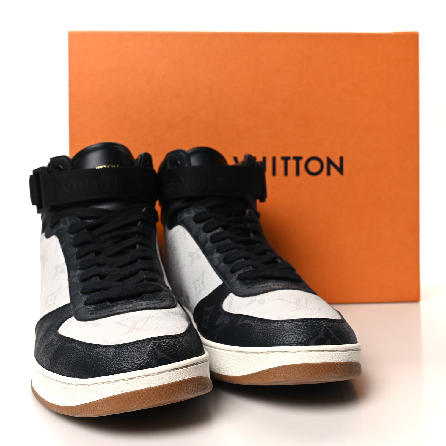 Louis Vuitton Calfskin Monogram Mens Rivoli High Top Sneakers 8 Black 9 of 9