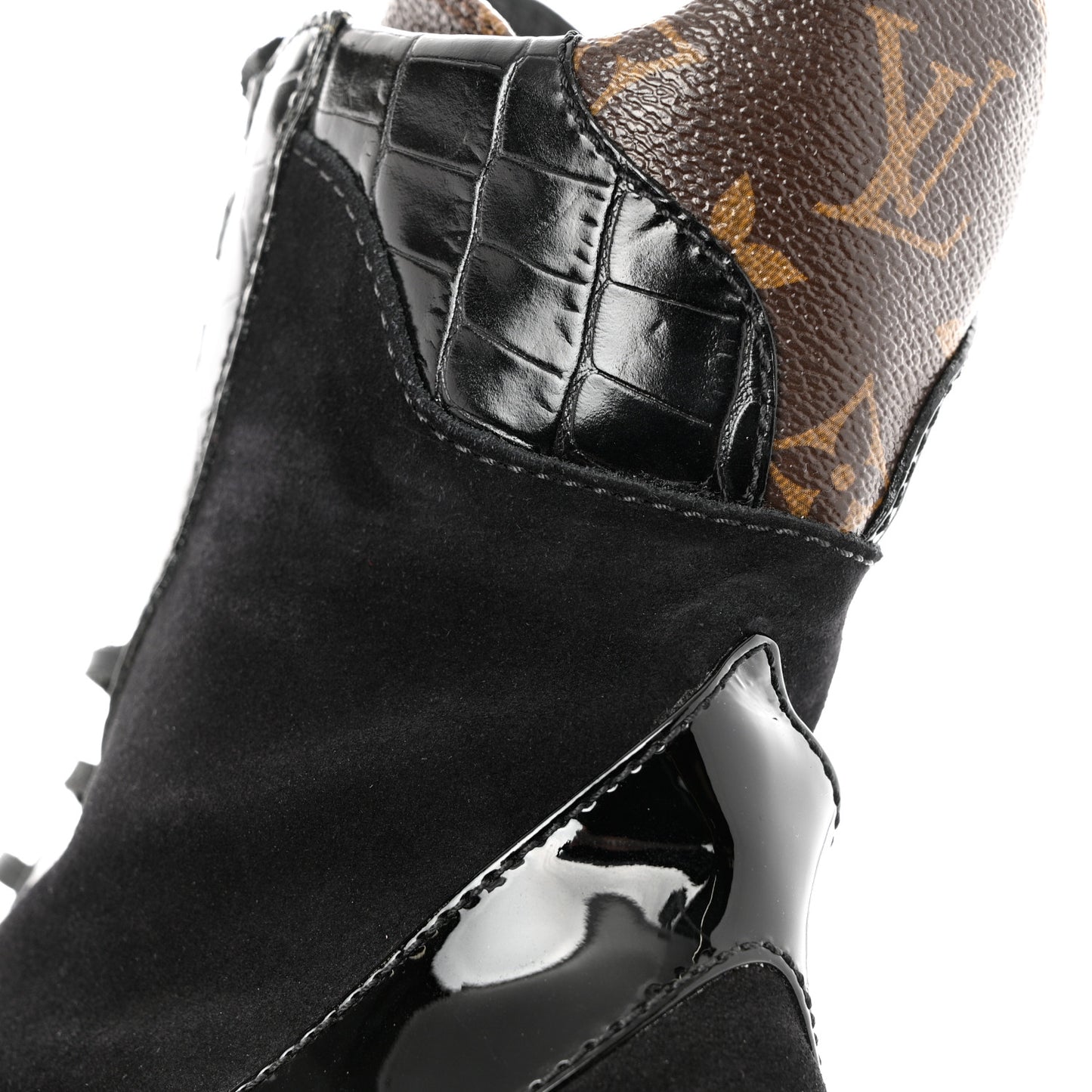 Suede Calfskin Monogram Laureate Platform Desert Boots 38 Black
