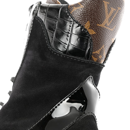 Louis Vuitton Suede Calfskin Monogram Laureate Platform Desert Boots 38 Black 10 of 11